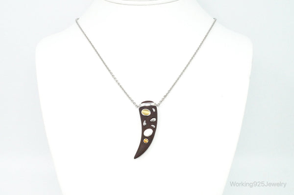 Vintage Large Wood Claw Tigers Eye Citrine Sterling Silver Necklace | Jewelry > Necklaces > Pendants | Wiccan Center