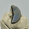 Sterling Silver Rainbow Moonstone Crescent Moon Ring – Size 5 – Intuition, Balance & New Beginnings | Rings | Wiccan Center