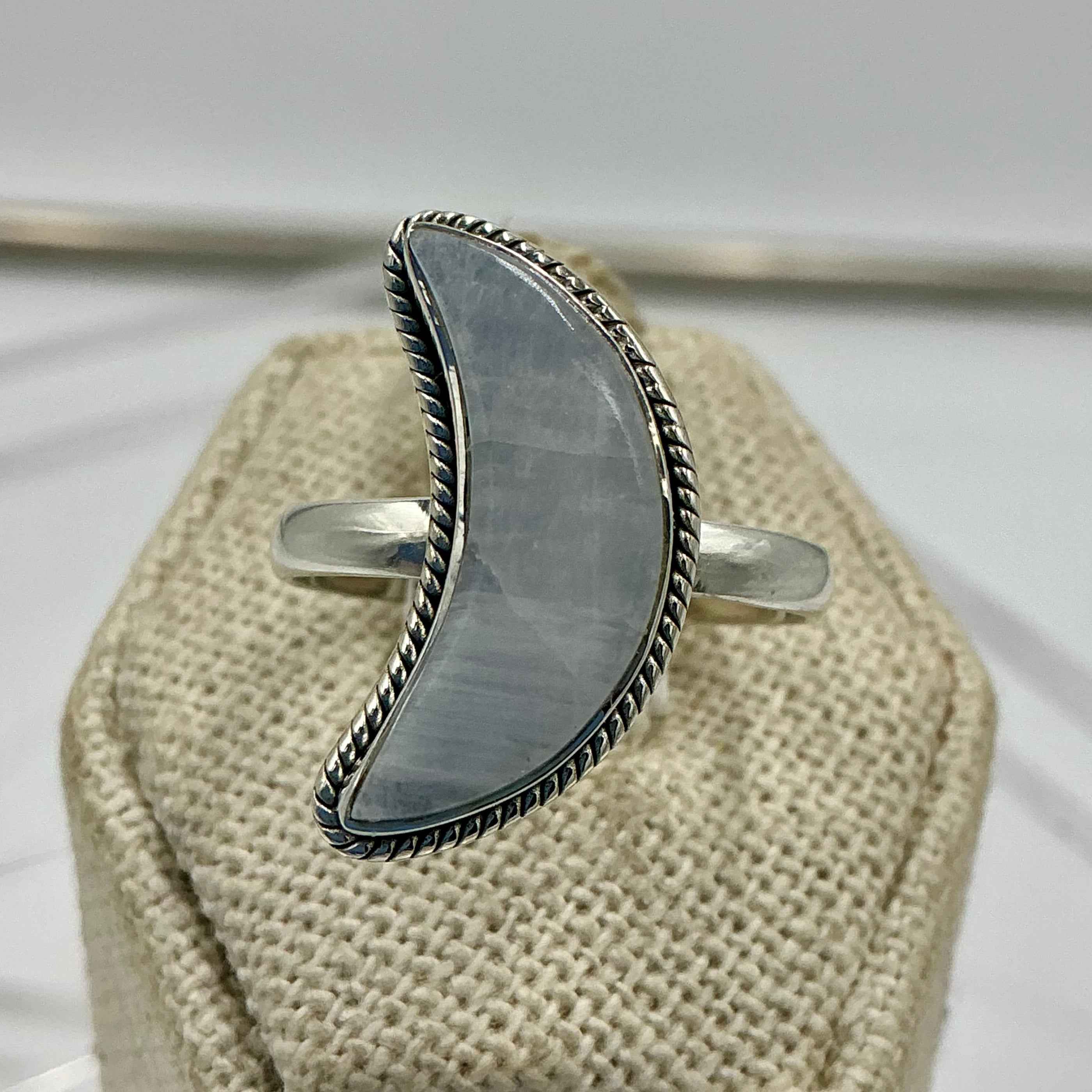 Sterling Silver Rainbow Moonstone Crescent Moon Ring – Size 10 – Intuition, Balance & New Beginnings | Rings | Wiccan Center