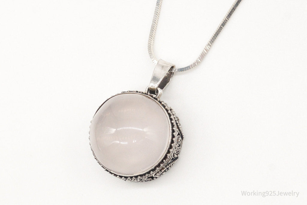 Vintage Large Rose Quartz Sterling Silver Necklace | Jewelry > Necklaces > Pendants | Wiccan Center