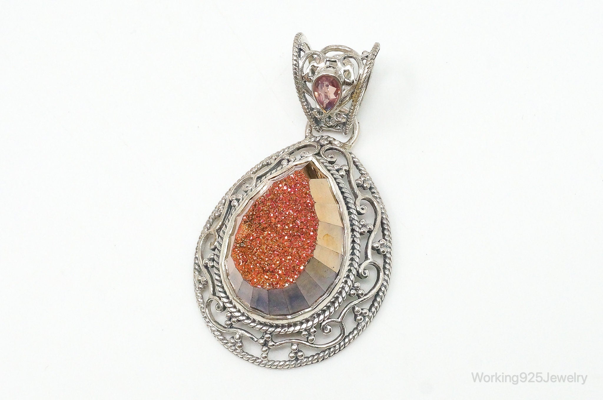 SAJEN Large Druzy Quartz Mystic Topaz Sterling Silver Necklace Pendant | Jewelry > Necklaces > Pendants | Wiccan Center