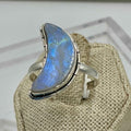 Sterling Silver Rainbow Moonstone Crescent Moon Ring – Size 10 – Intuition, Feminine Energy & New Beginnings | Rings | Wiccan Center