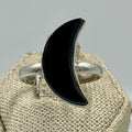 Sterling Silver Black Onyx Crescent Moon Ring – Size 10 – Protection, Grounding & Strength | Rings | Wiccan Center