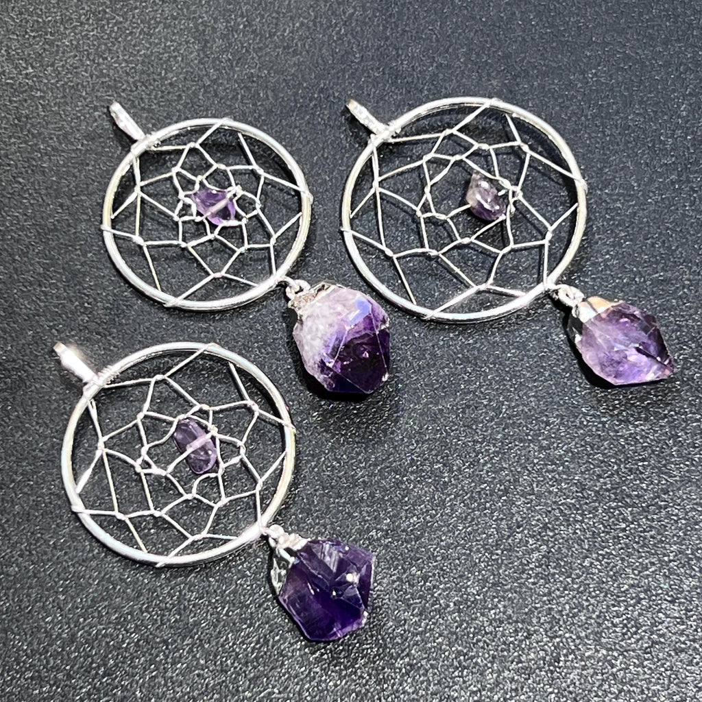 Dreamcatcher Pendant (Amethyst Crystal)(Silver Plated) Gemstone Jewelry | Craft Supplies & Tools > Beads, Gems & Cabochons > Charms & Pendants > Pendants | Wiccan Center
