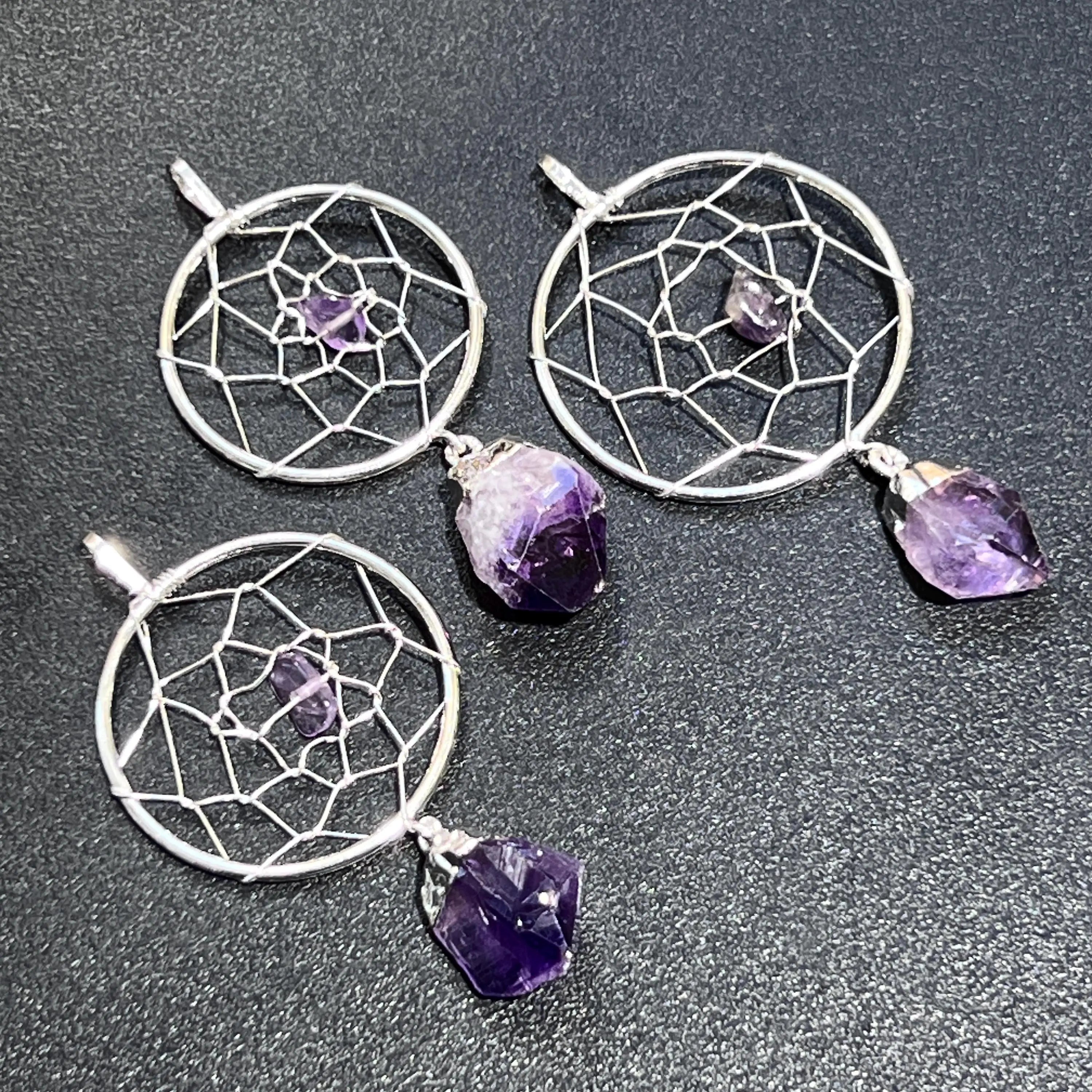 Dreamcatcher Pendant (Amethyst Crystal)(Silver Plated) Gemstone Jewelry | Craft Supplies & Tools > Beads, Gems & Cabochons > Charms & Pendants > Pendants | Wiccan Center