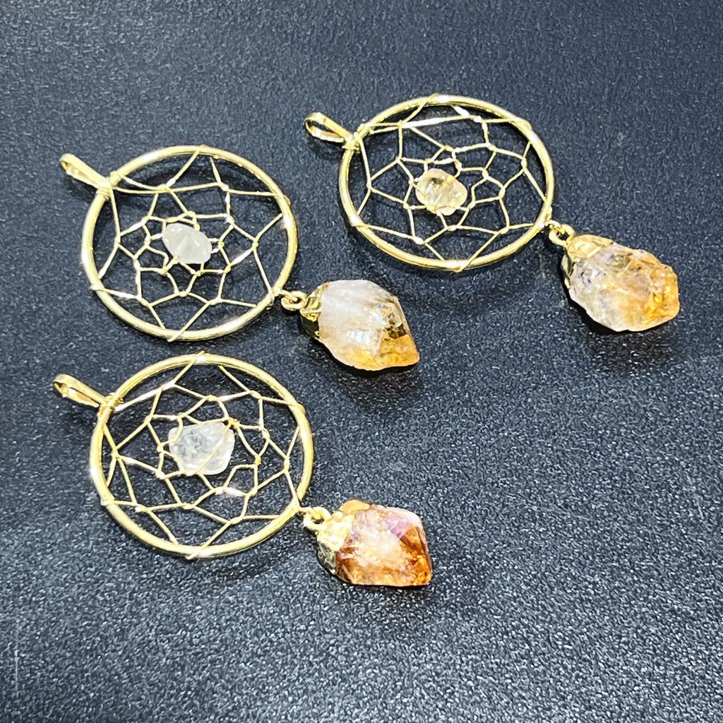 Dreamcatcher Pendant (Citrine Crystal Point)(Gold Plated) Gemstone Jewelry Necklace Supply | Craft Supplies & Tools > Beads, Gems & Cabochons > Charms & Pendants > Pendants | Wiccan Center