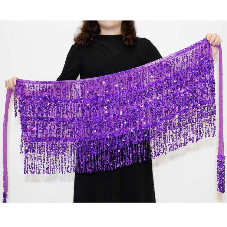 Halloween Belly Dance Costume Sequined Tassel Hip Skirt Waist Scarf | null | Wiccan Center