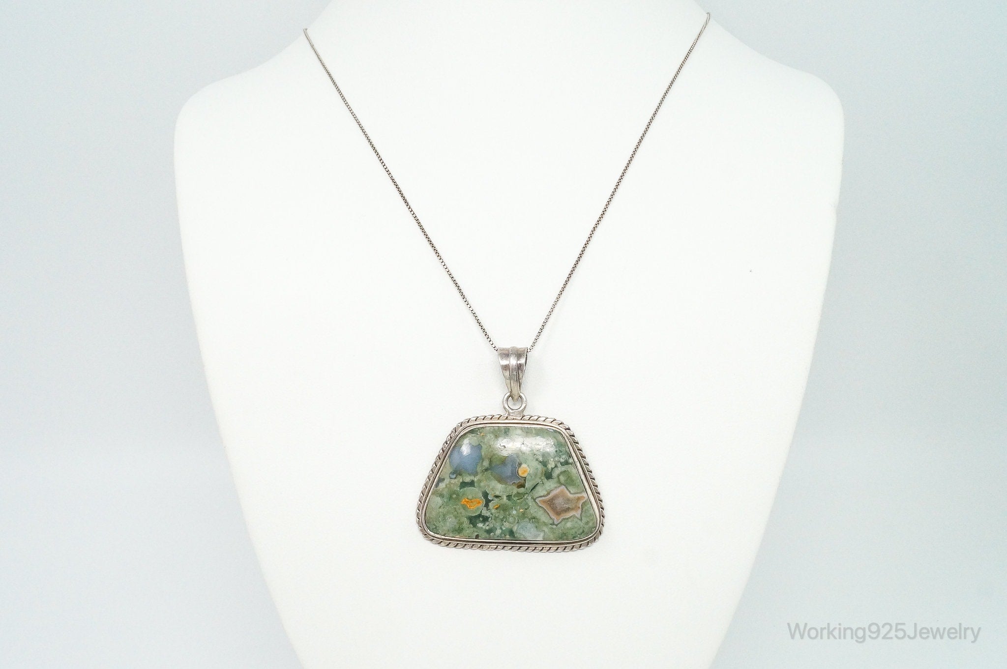 Vintage Large Crazy Lace Agate Sterling Silver Necklace | Jewelry > Necklaces > Pendants | Wiccan Center