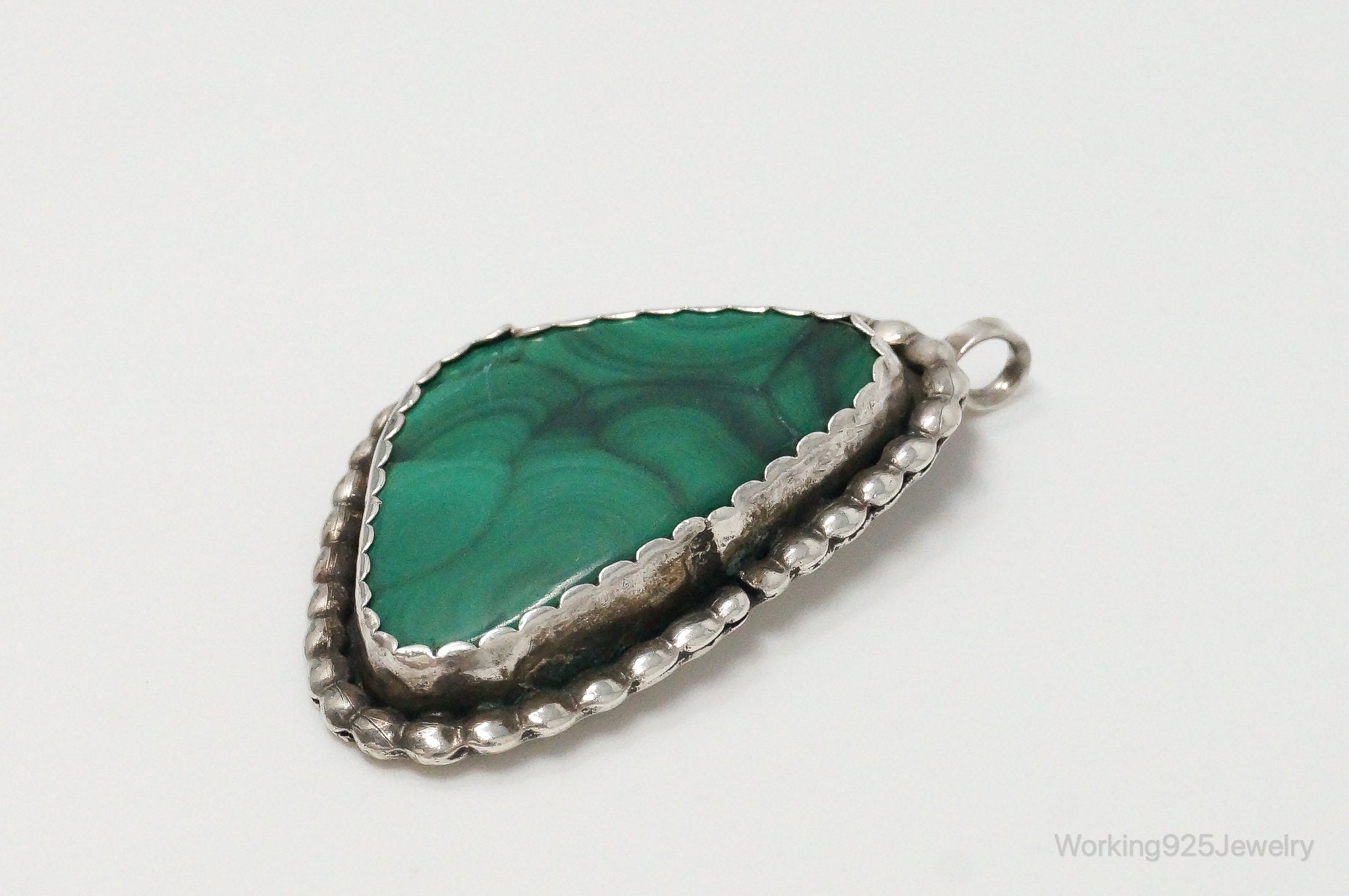 Large Vintage Native American Unsigned Malachite Sterling Silver Pendant | Jewelry > Necklaces > Pendants | Wiccan Center
