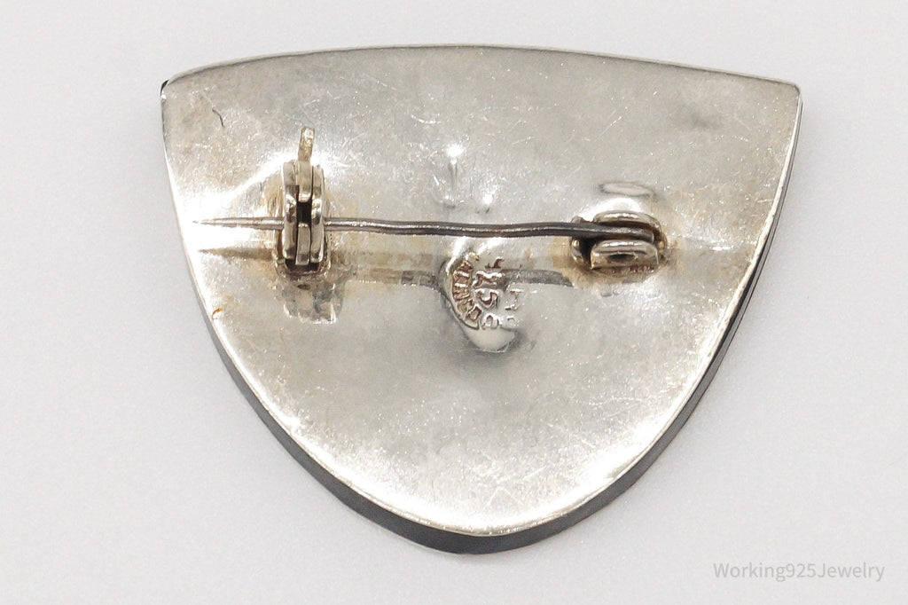 Large Vintage Mexico Warrior Tribal Mask Sterling Silver Two Tone Brooch Pin | Jewelry > Brooches, Pins & Clips | Wiccan Center