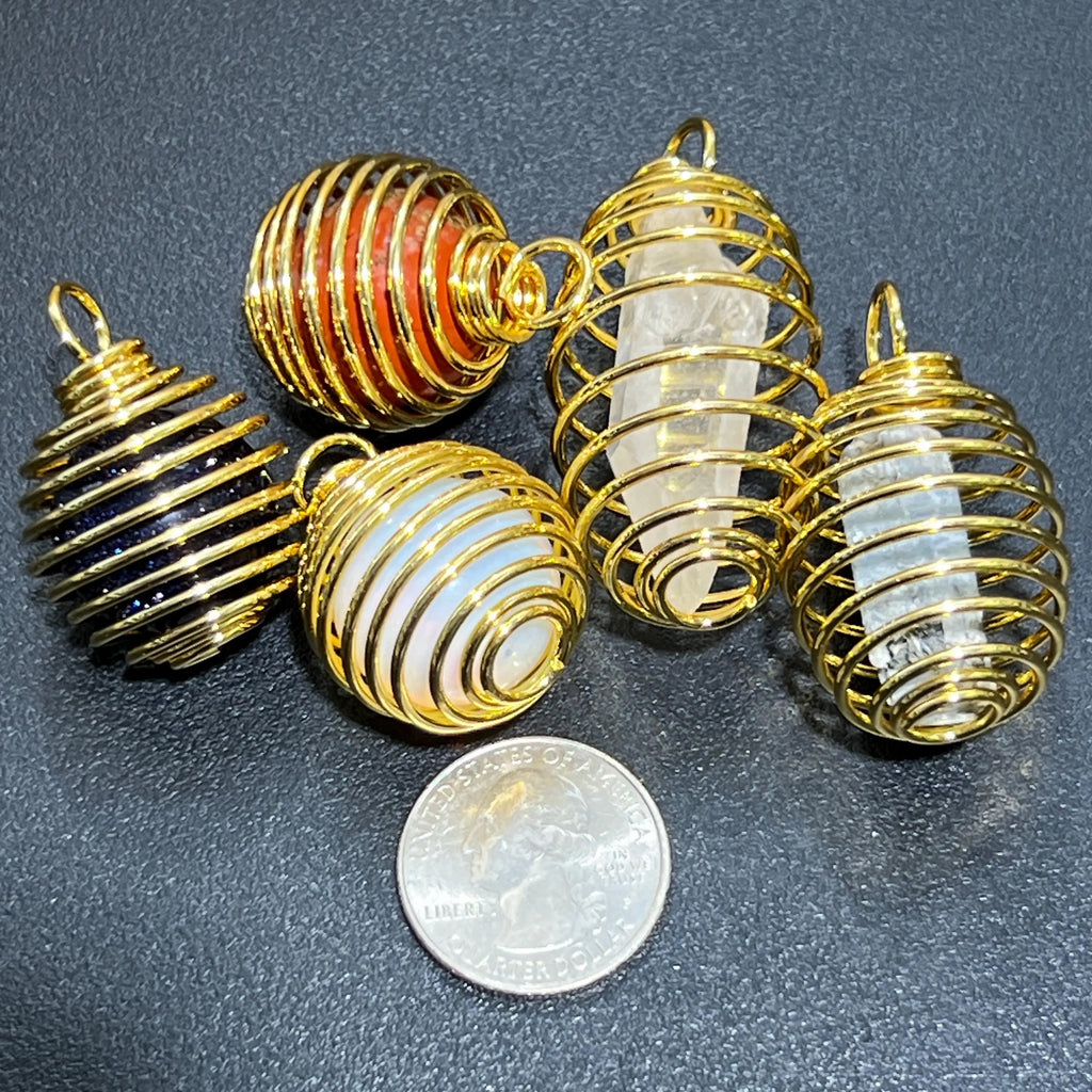 Crystal Gem Holder Spiral Cage Pendants (Silver, Gold, or Copper Plated) Circle Square Wholesale | Craft Supplies & Tools > Beads, Gems & Cabochons > Charms & Pendants > Pendants | Wiccan Center