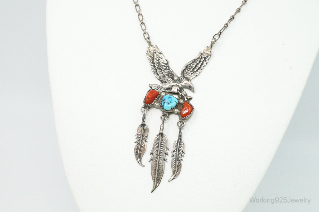 VTG Native American Richard Begay Turquoise Coral Sterling Silver Necklace | Jewelry > Necklaces > Pendants | Wiccan Center