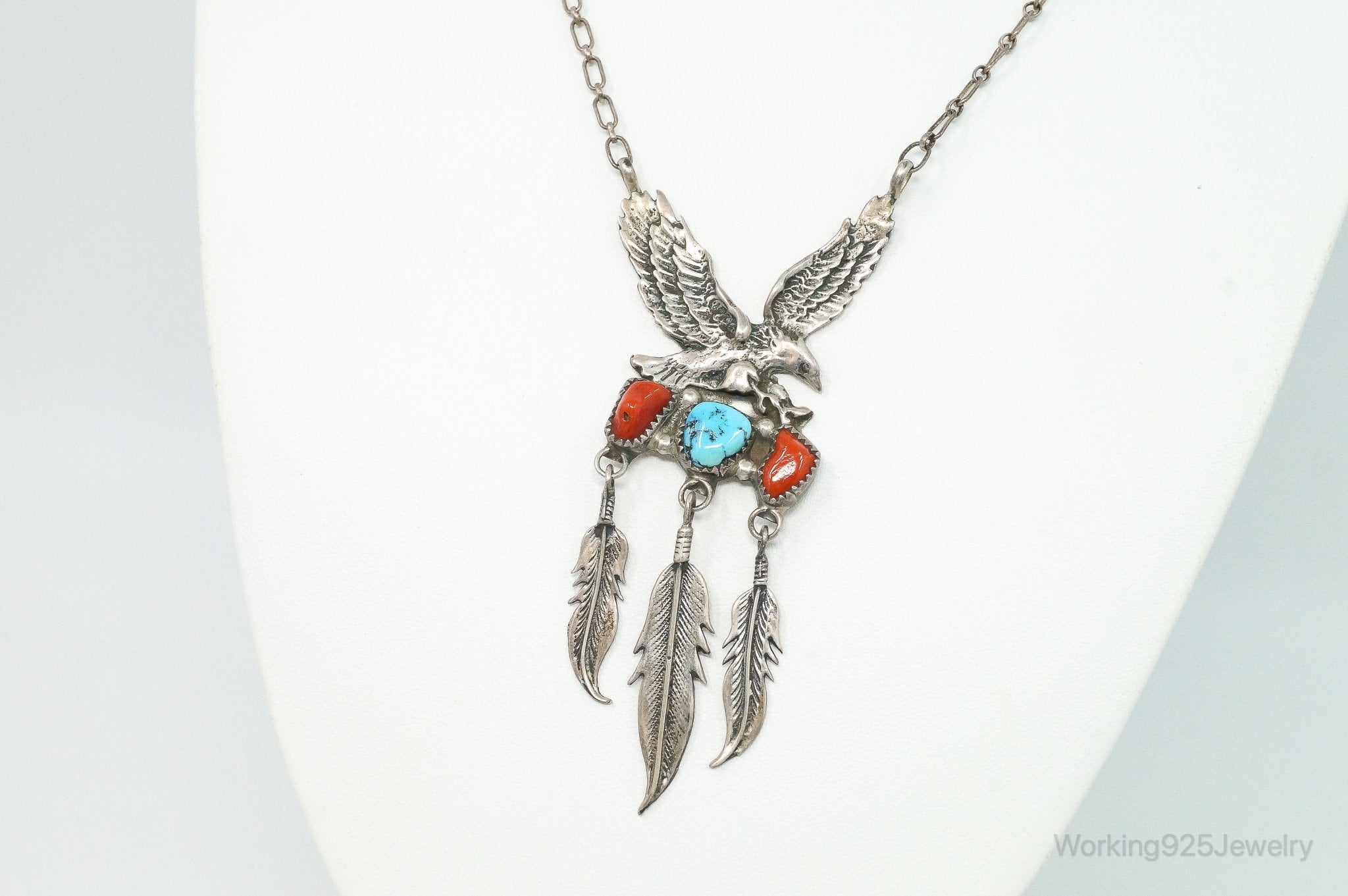 VTG Native American Richard Begay Turquoise Coral Sterling Silver Necklace | Jewelry > Necklaces > Pendants | Wiccan Center