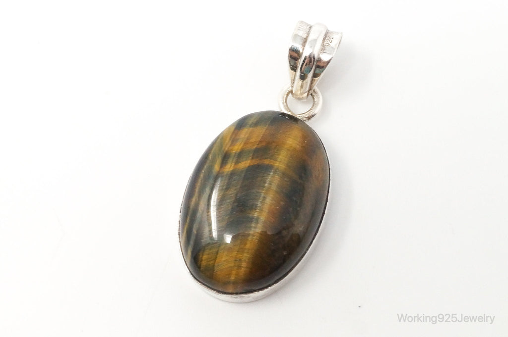 Vintage Large Tigers Eye Southwestern Style Sterling Silver Pendant | Jewelry > Necklaces > Pendants | Wiccan Center