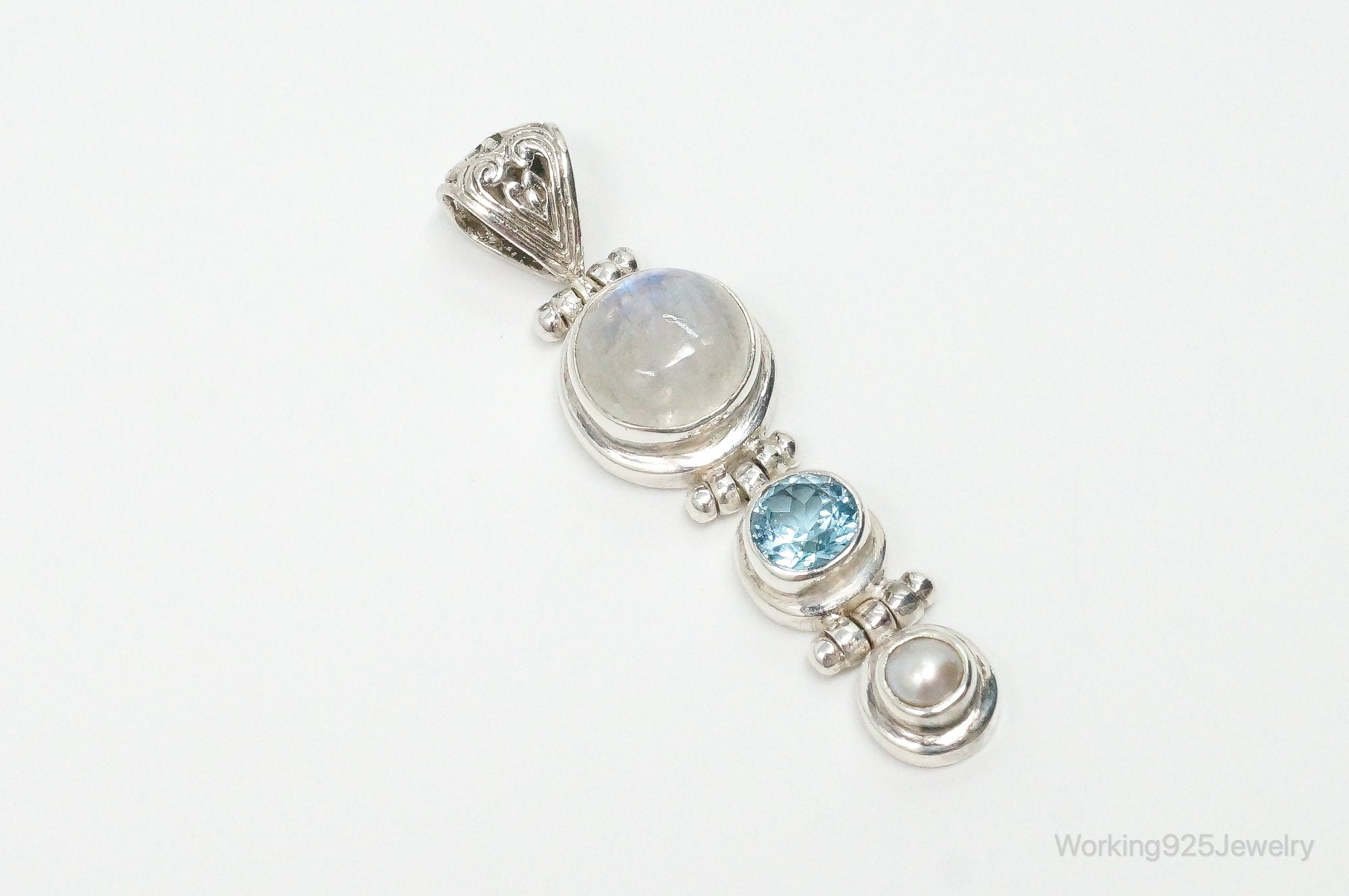 Large Designer SJ Blue Topaz Moonstone Pearl Sterling Necklace Pendant | Jewelry > Necklaces > Pendants | Wiccan Center