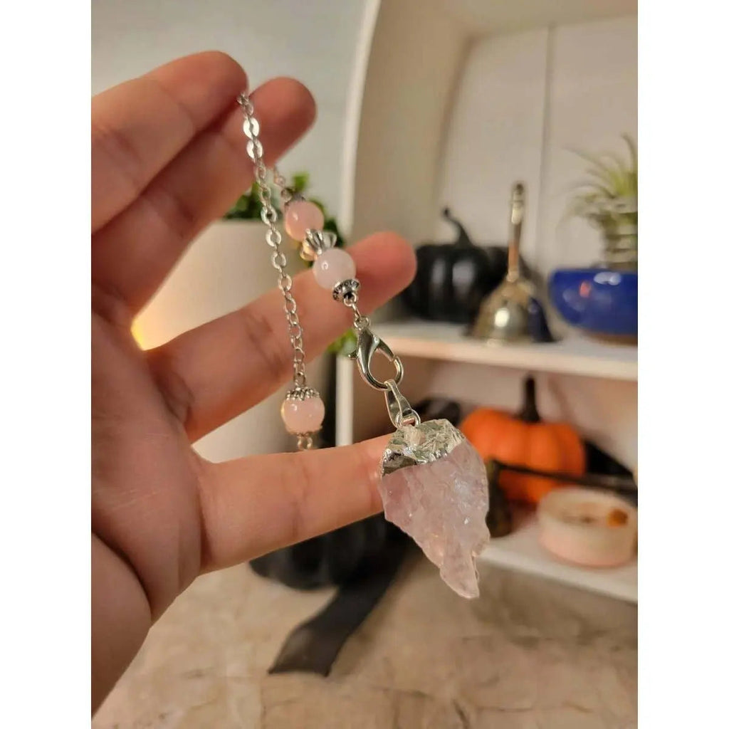 Natural Raw Rose Quartz, Amethyst Quartz Dowsing Pendulum | | Wiccan Center