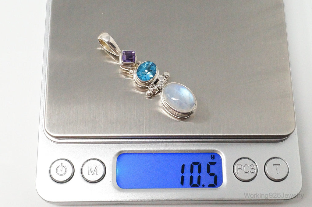 Large Vintage Blue Topaz Amethyst Moonstone Sterling Silver Pendant | Jewelry > Necklaces > Pendants | Wiccan Center