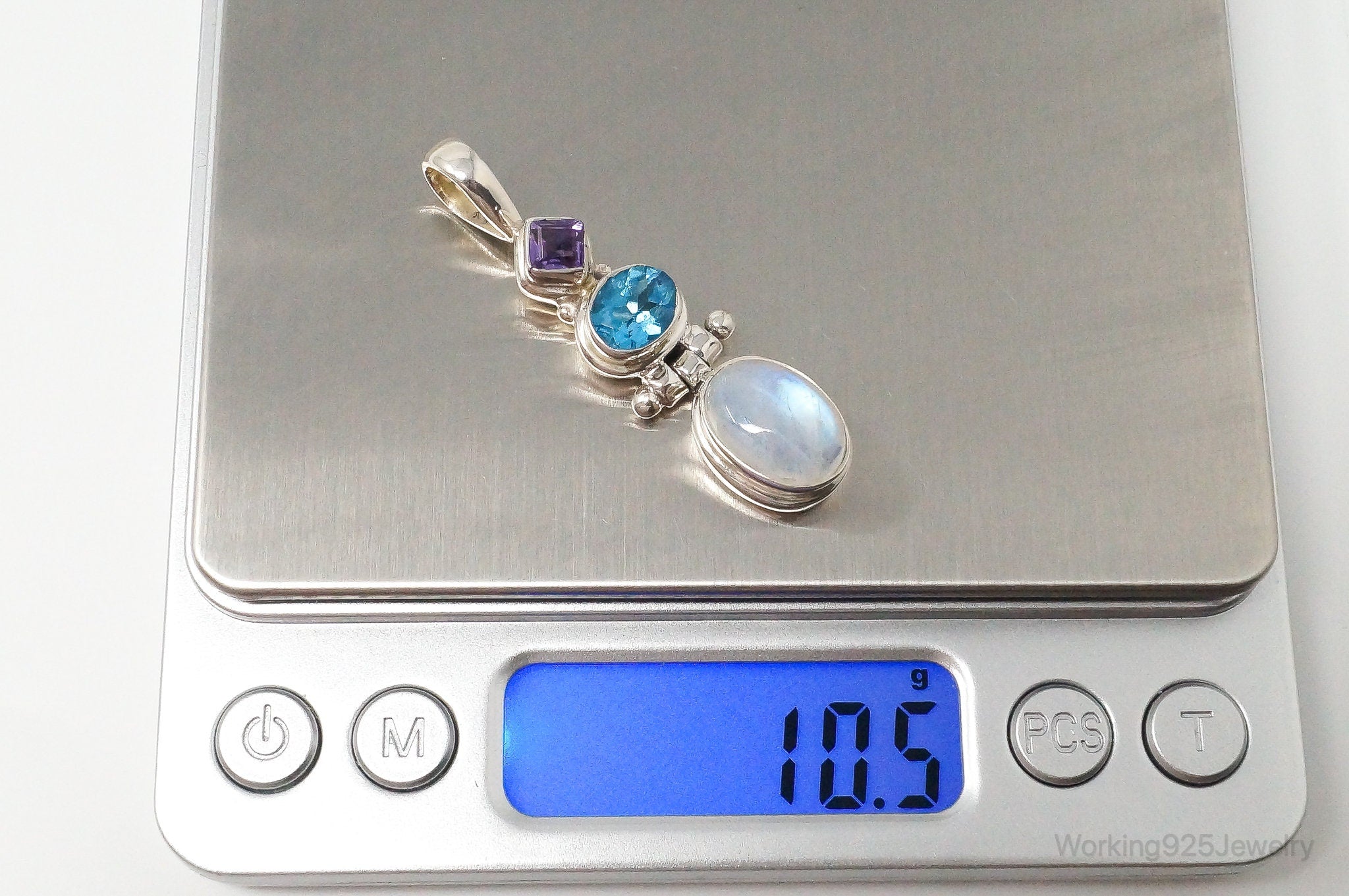 Large Vintage Blue Topaz Amethyst Moonstone Sterling Silver Pendant | Jewelry > Necklaces > Pendants | Wiccan Center