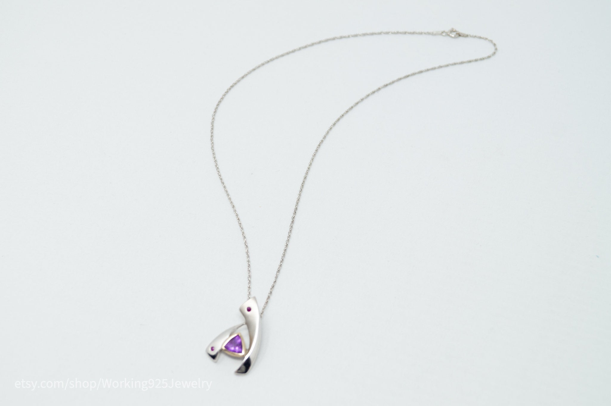 Vintage Designer 14K Gold Amethyst Ruby Art Deco Sterling Silver Necklace | Jewelry > Necklaces > Pendants | Wiccan Center