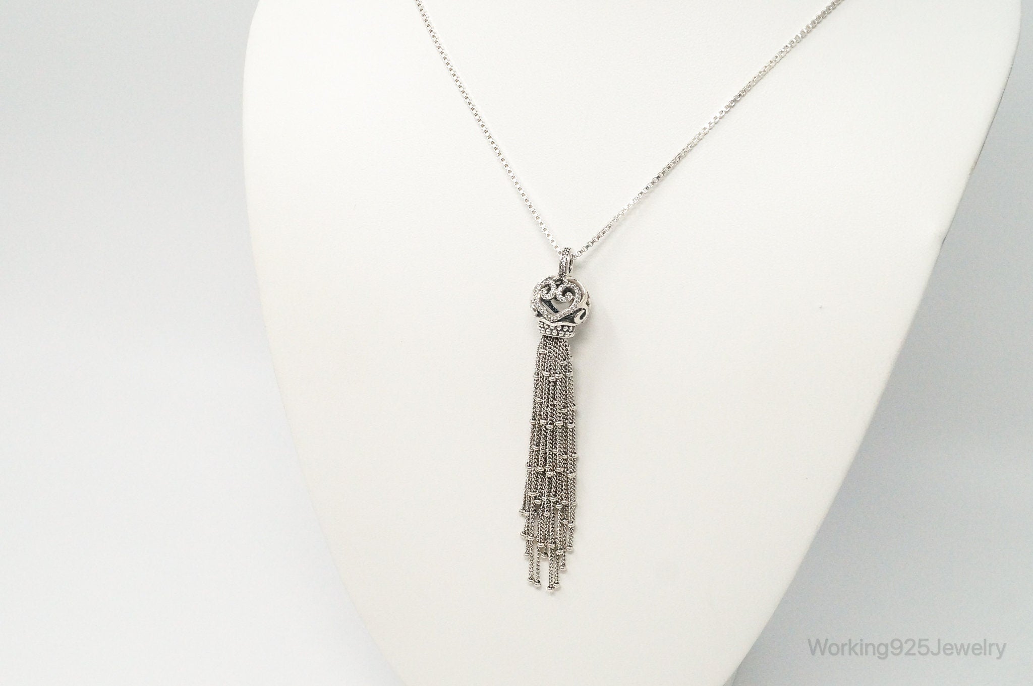 Vintage Open Heart Cubic Zirconia Mesh Sterling Silver Necklace | Jewelry > Necklaces > Pendants | Wiccan Center