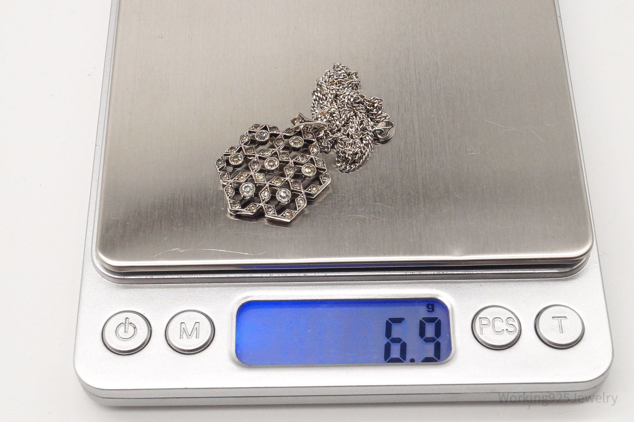 Antique Vintage Faux Diamonds Snowflake Sterling Silver Necklace | Jewelry > Necklaces > Pendants | Wiccan Center