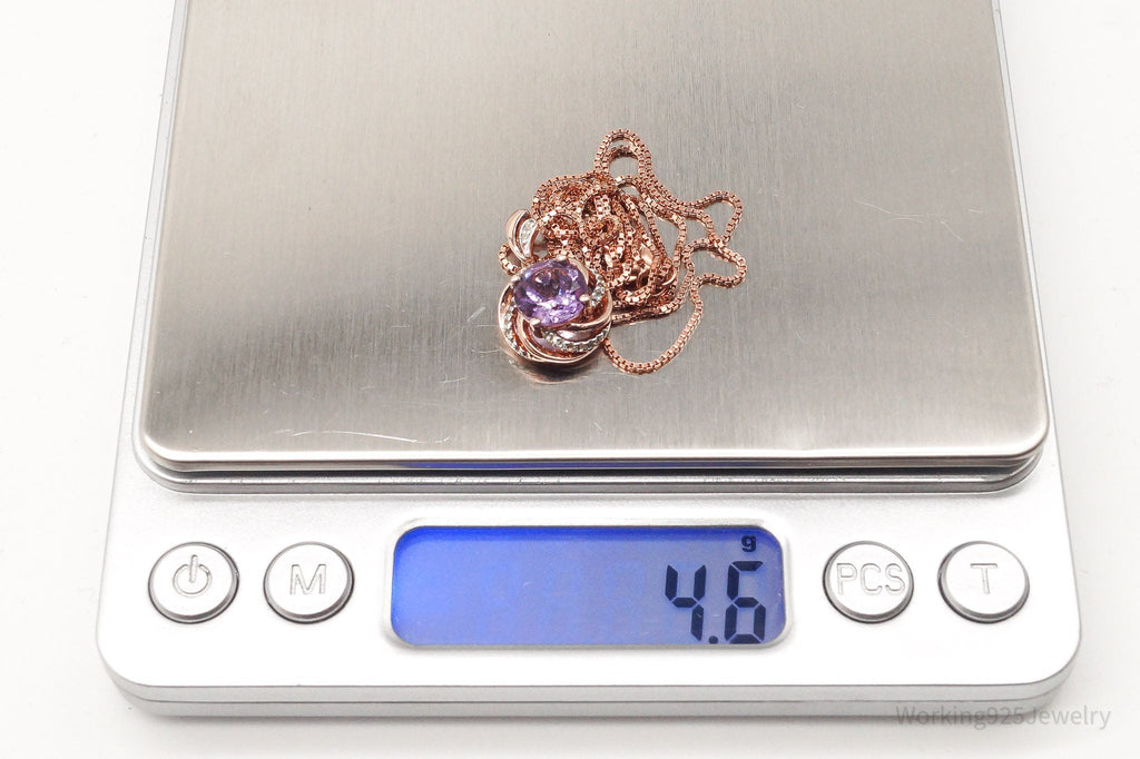 Vintage Amethyst Cubic Zirconia Rose Gold Vermeil Sterling Silver Necklace | Jewelry > Necklaces > Pendants | Wiccan Center