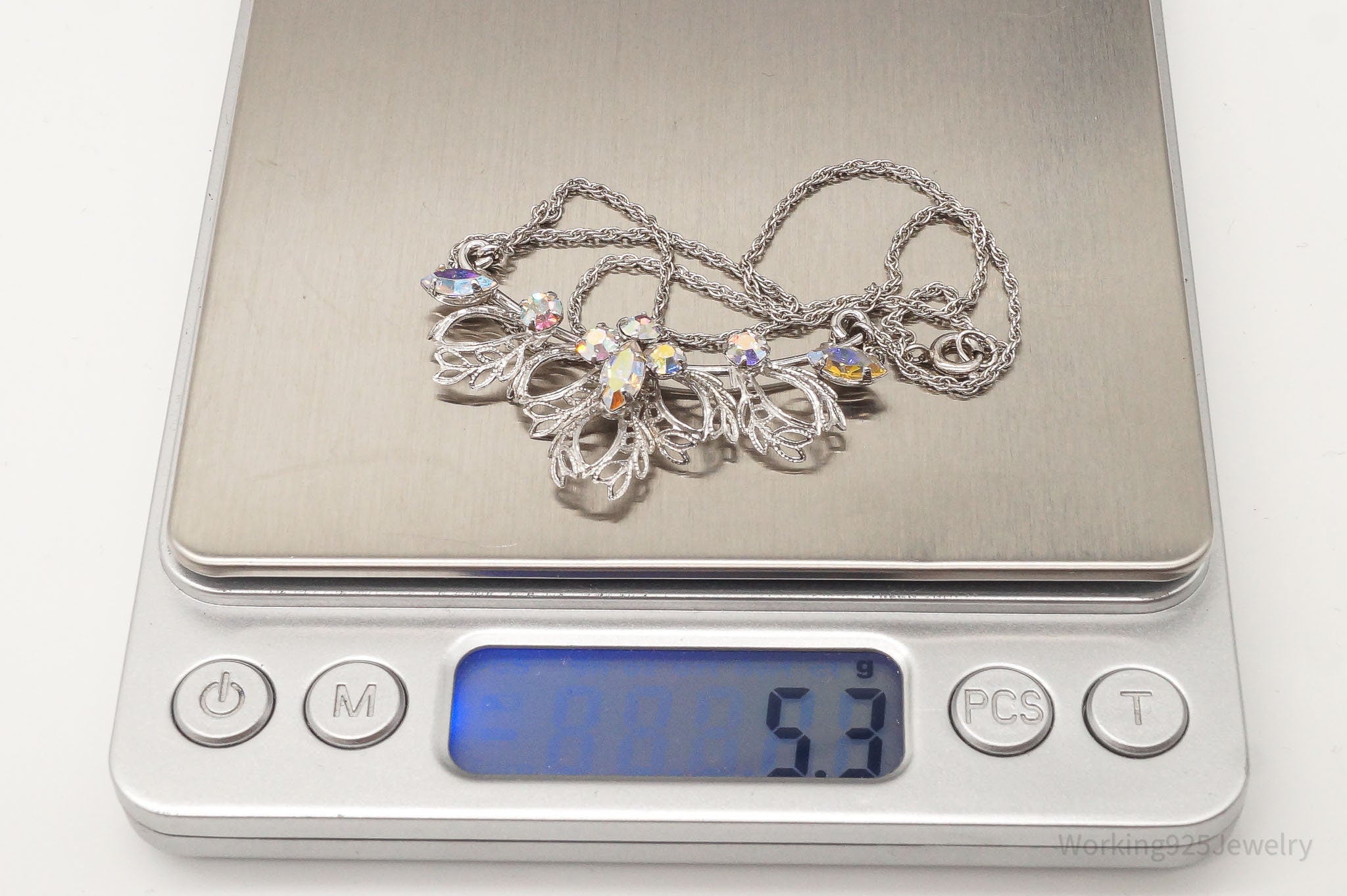 Antique Rhinestone Filigree Sterling Silver Necklace 16" | Jewelry > Necklaces > Pendants | Wiccan Center