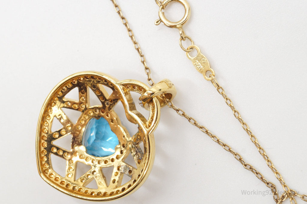Vintage Blue Topaz Gold Vermeil Sterling Silver Heart Necklace | Jewelry > Necklaces > Pendants | Wiccan Center