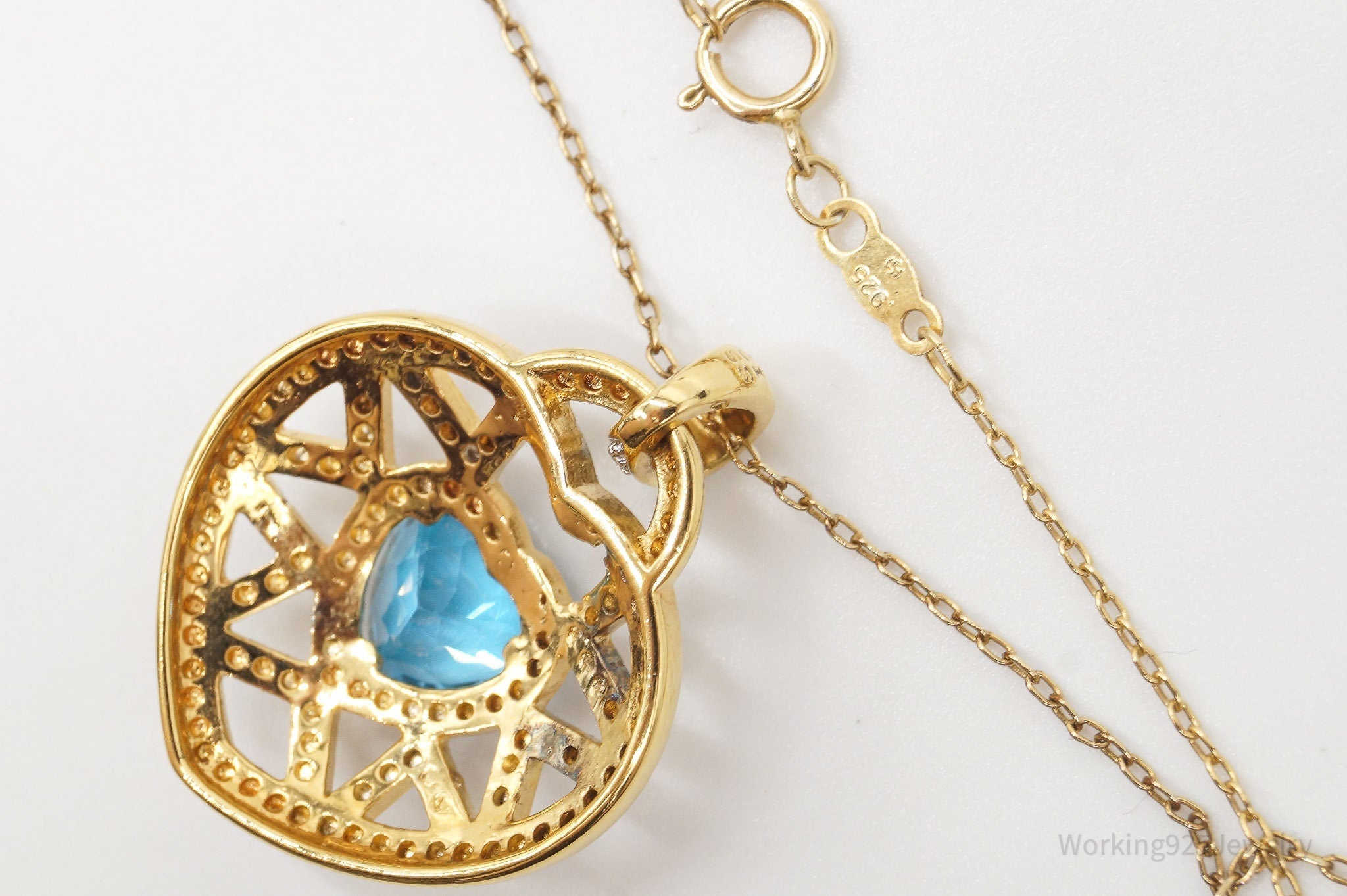 Vintage Blue Topaz Gold Vermeil Sterling Silver Heart Necklace | Jewelry > Necklaces > Pendants | Wiccan Center