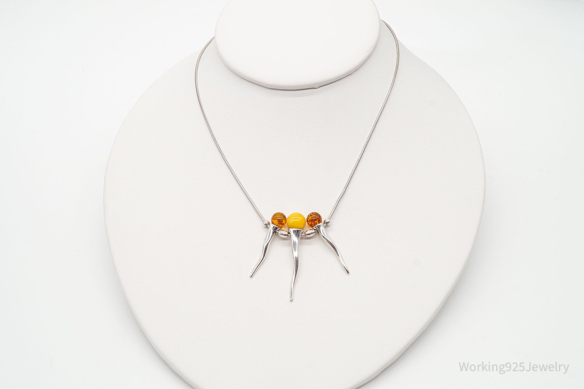 Vintage Gdansk Poland Multi Type Amber Modernist Sterling Silver Necklace | Jewelry > Necklaces > Pendants | Wiccan Center