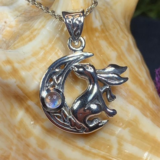 Celtic Rabbit Moon Necklace with Moonstone | Pendant | Wiccan Center