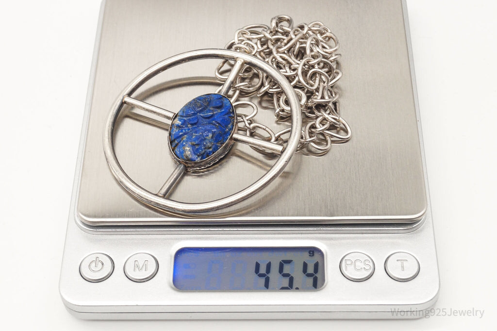 Antique Lapis Lazuli Modernist Style Large Pendant Silver Necklace | Jewelry > Necklaces > Pendants | Wiccan Center