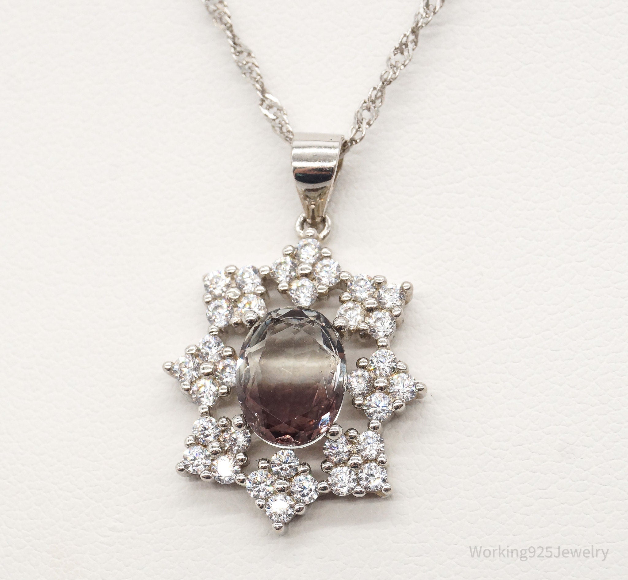 Vintage Tri Color Stone Cubic Zirconia Sterling Silver Necklace | Jewelry > Necklaces > Pendants | Wiccan Center