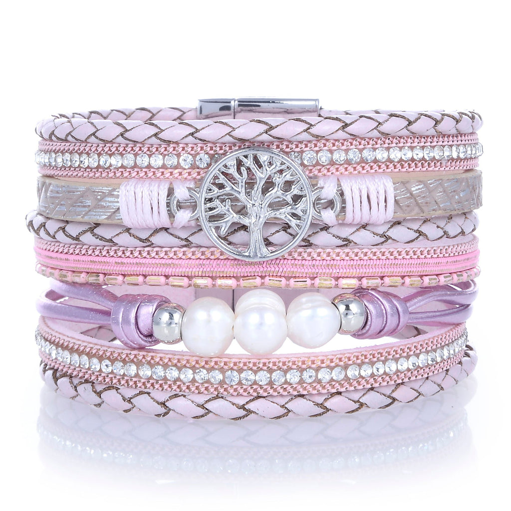 Pink Tree of Life Wrap Bracelet - Sacred Geometry with Magnetic Clasp | Gemstone Jewelry > Bracelets | Wiccan Center