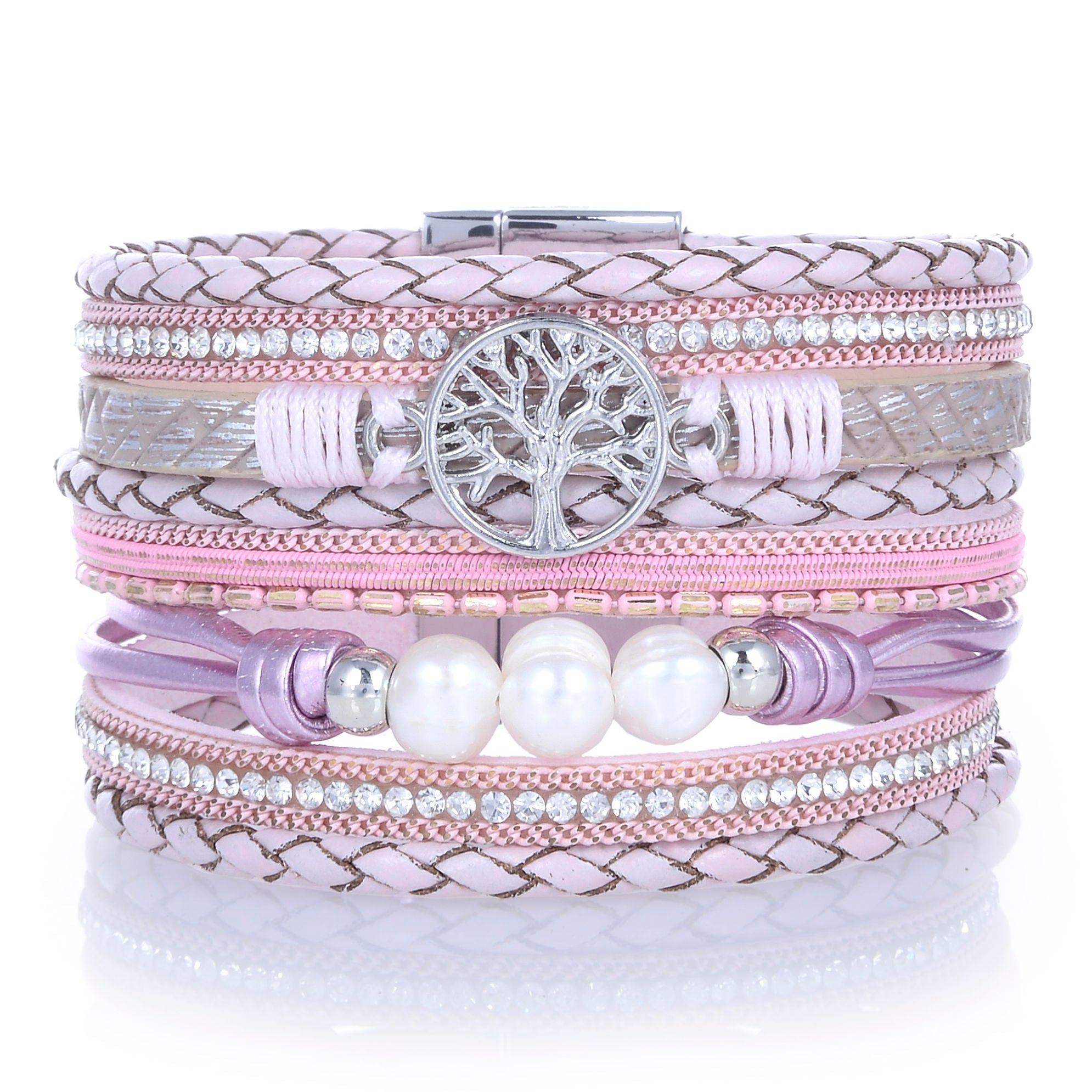 Pink Tree of Life Wrap Bracelet - Sacred Geometry with Magnetic Clasp | Gemstone Jewelry > Bracelets | Wiccan Center