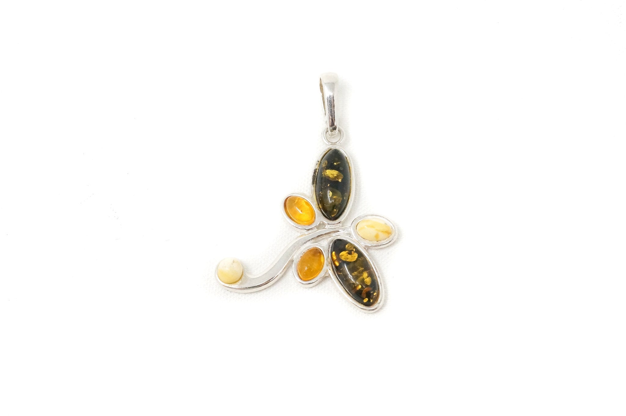 Vintage Multi Type Amber Dragonfly Sterling Silver Necklace Pendant | Jewelry > Necklaces > Pendants | Wiccan Center