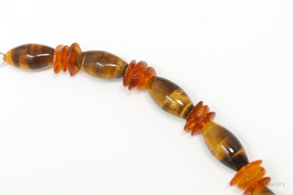 Vintage Designer GSJ Amber Tigers Eye Beads Sterling Silver Necklace | Jewelry > Necklaces > Pendants | Wiccan Center