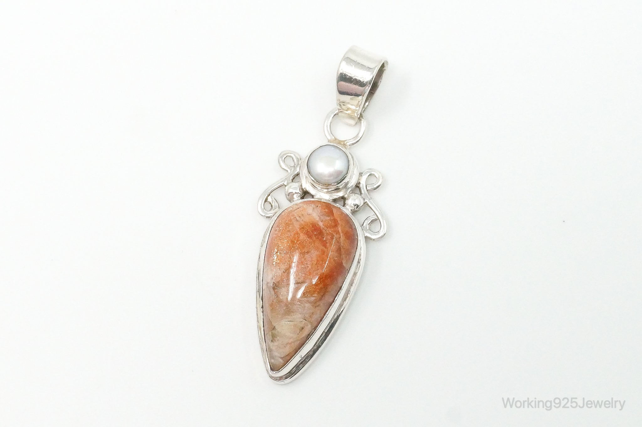 Large Vintage Sunstone Pearl Sterling Silver Pendant | Jewelry > Necklaces > Pendants | Wiccan Center