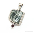 Vintage Large Green Seraphinite Garnet Sterling Silver Necklace Pendant | Jewelry > Necklaces > Pendants | Wiccan Center