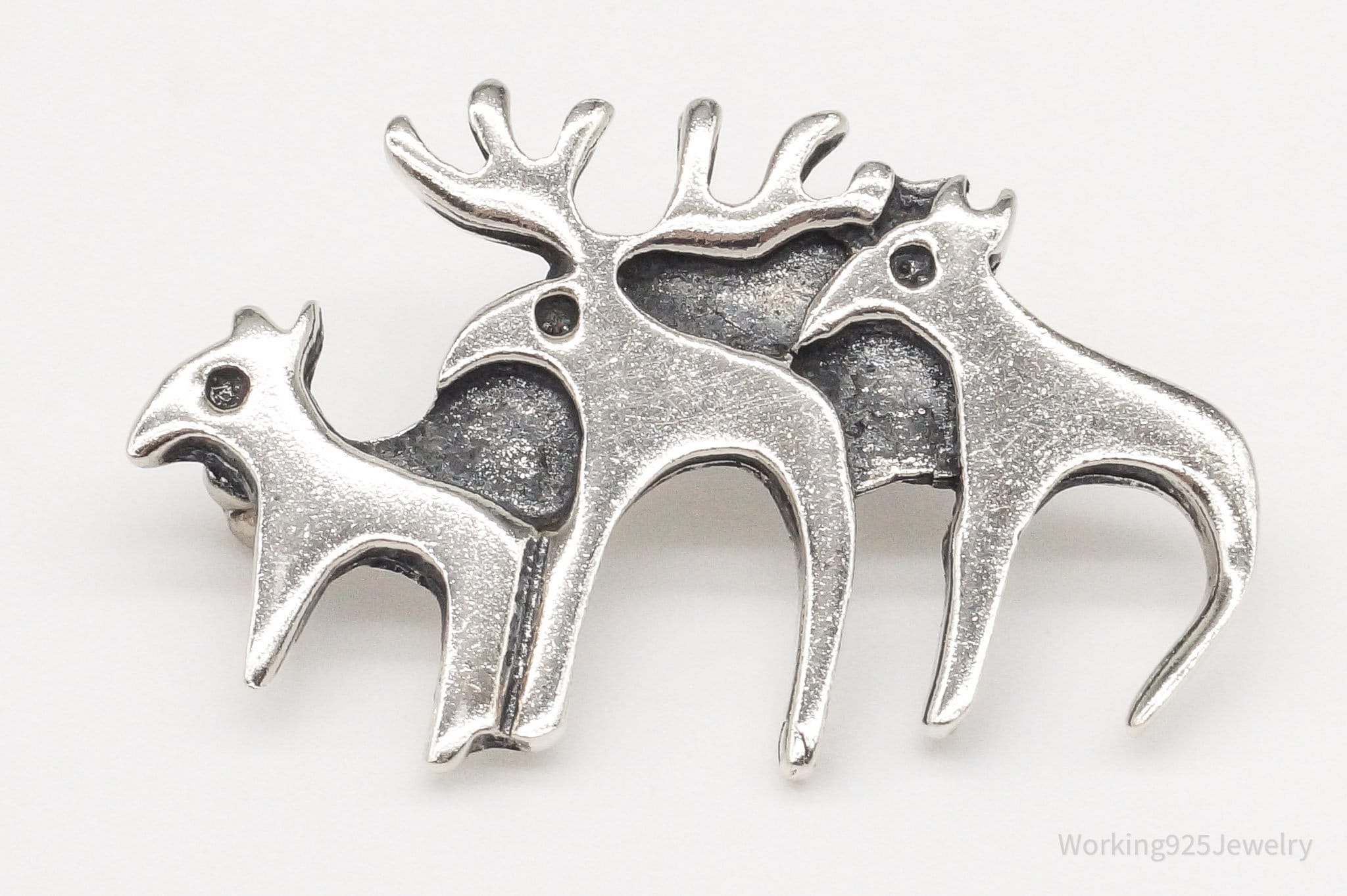 Vintage Moose Family Sterling Silver Brooch Pin | Jewelry > Brooches, Pins & Clips | Wiccan Center