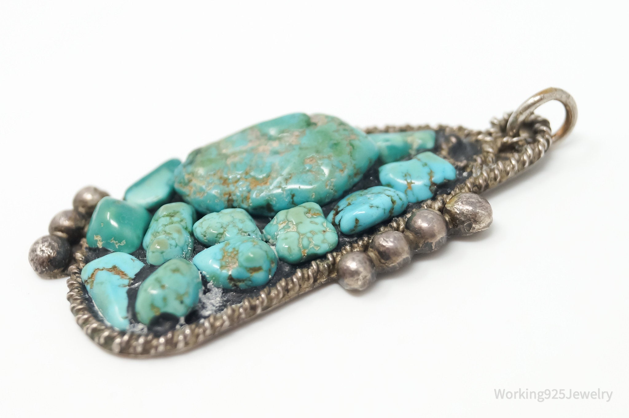 Vintage Handmade Native American RC Turquoise Sterling Silver Pendant | Jewelry > Necklaces > Pendants | Wiccan Center