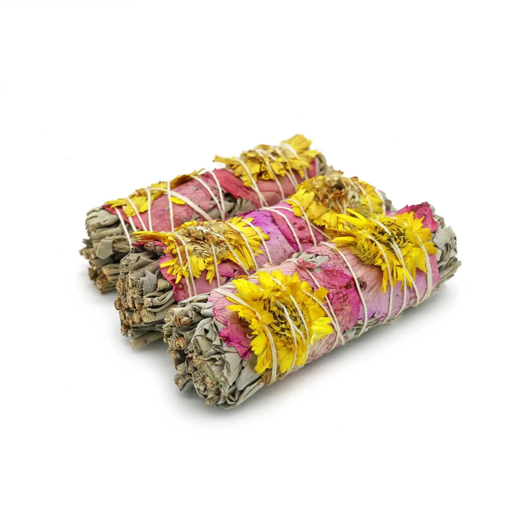 'Amor' Floral White Sage Smudge Stick (4 in) | Smudge Sticks | Wiccan Center