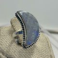 Sterling Silver Rainbow Moonstone Crescent Moon Ring – Size 7 – Intuition, Feminine Energy & New Beginnings | Rings | Wiccan Center