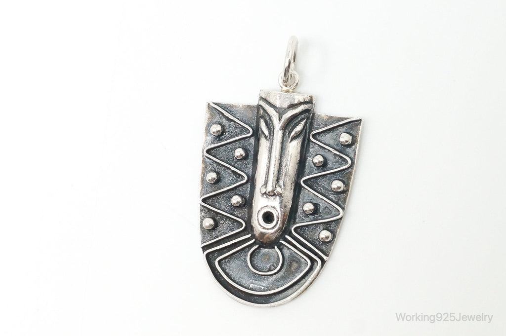 Vintage Aztec Style Mask Tribal Sterling Silver Necklace Pendant | Jewelry > Necklaces > Pendants | Wiccan Center