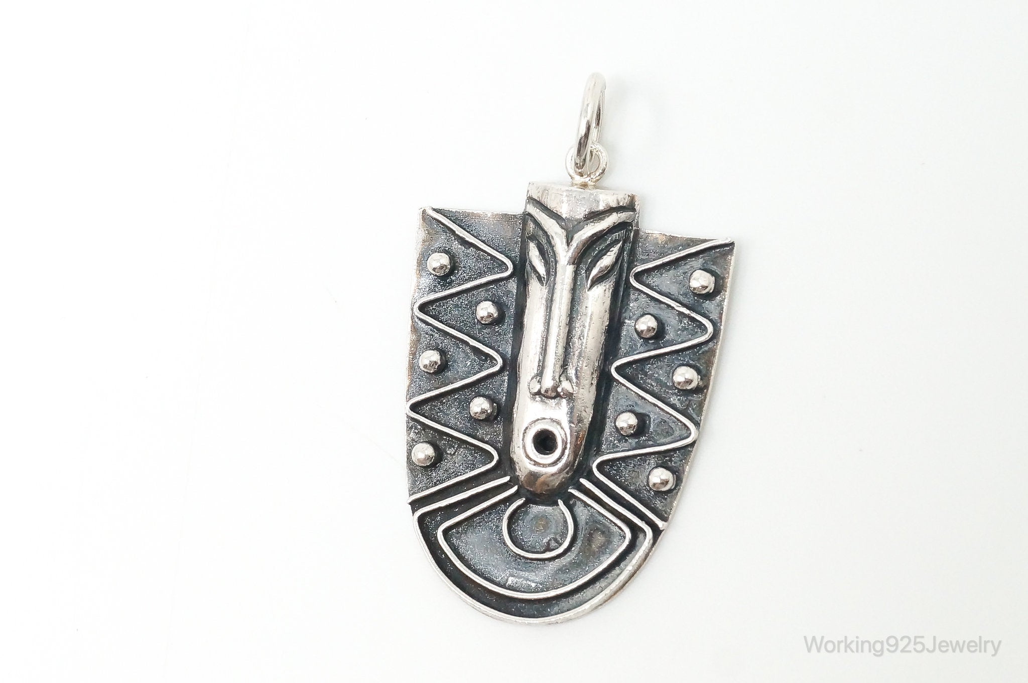 Vintage Aztec Style Mask Tribal Sterling Silver Necklace Pendant | Jewelry > Necklaces > Pendants | Wiccan Center
