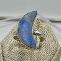 Sterling Silver Rainbow Moonstone Crescent Moon Ring – Size 7 – Intuition, Feminine Energy & New Beginnings | Rings | Wiccan Center