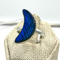 Sterling Silver Labradorite Crescent Moon Ring – Size 7 – Protection, Intuition & Transformation | Rings | Wiccan Center