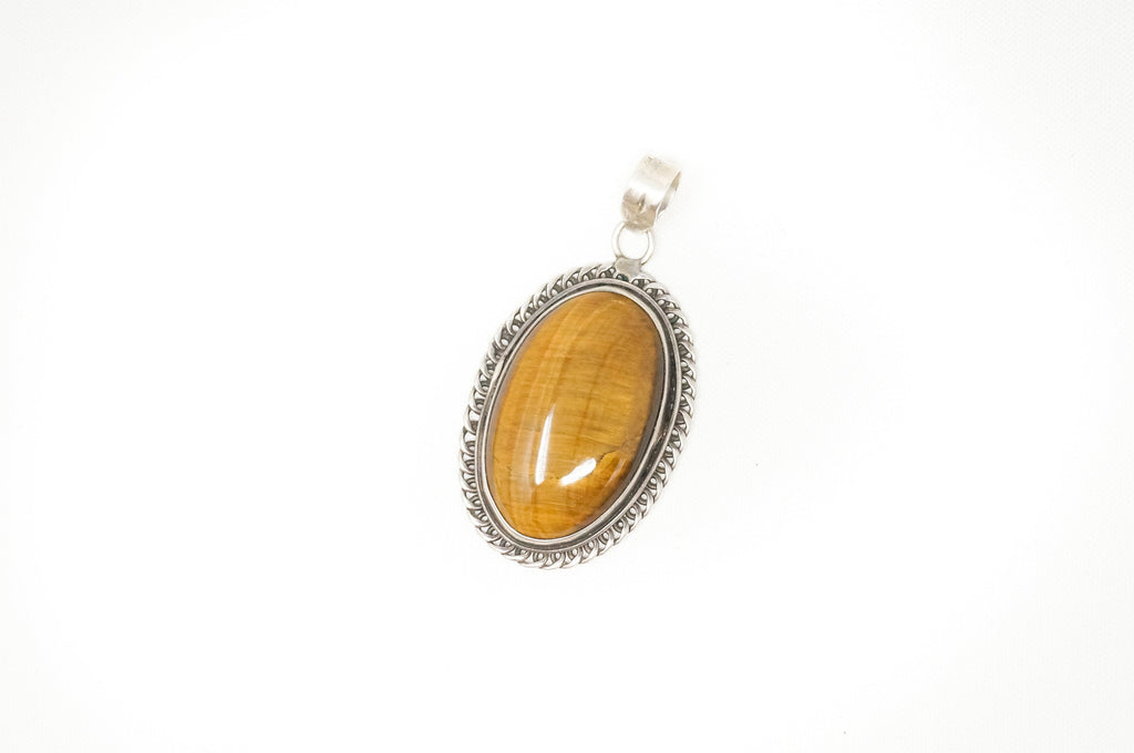 Vintage Large Southwestern Tigers Eye Sterling Silver Necklace Pendant | Jewelry > Necklaces > Pendants | Wiccan Center