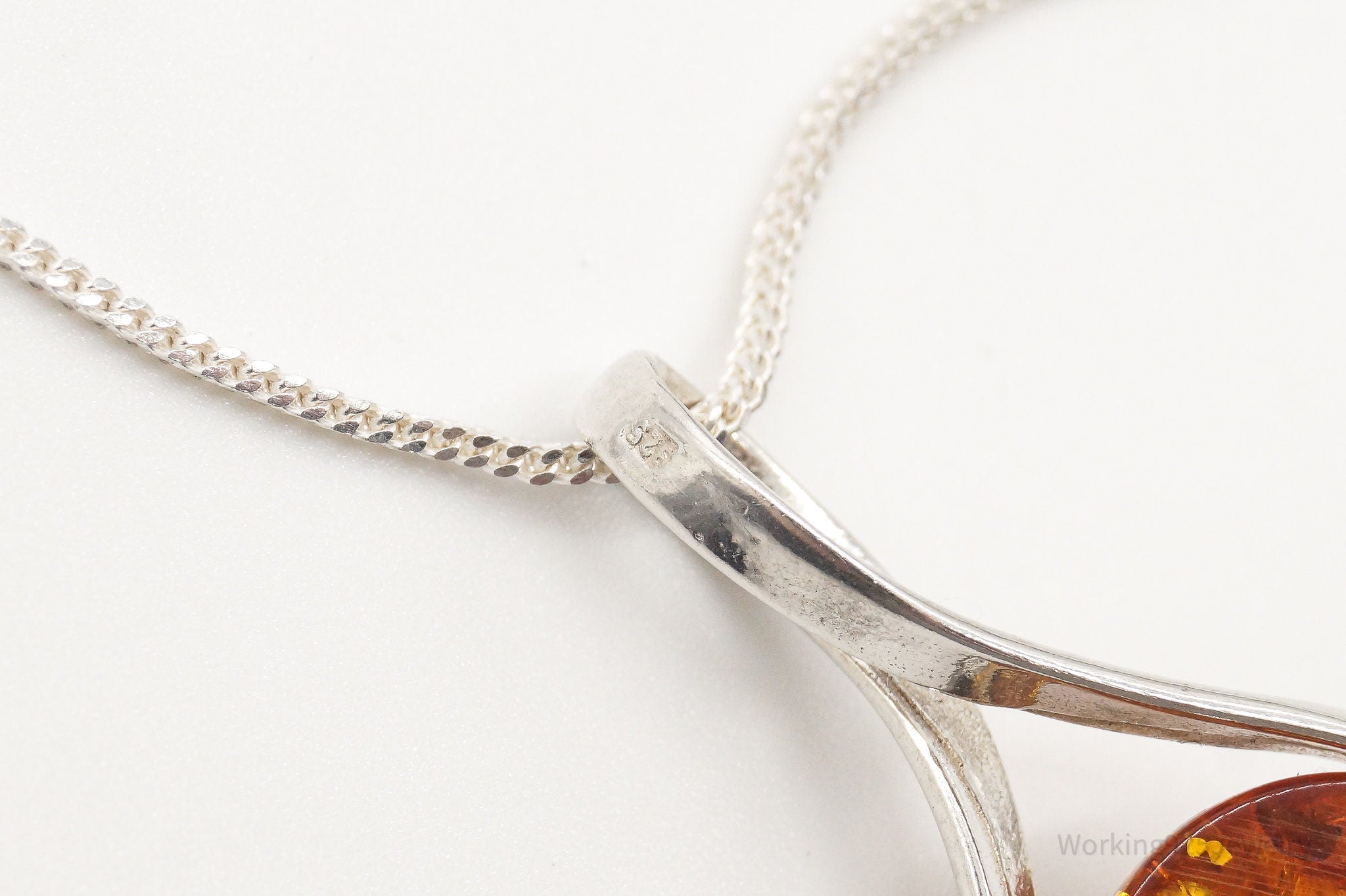 Vintage Large Amber Sterling Silver Adjustable Chain Necklace | Jewelry > Necklaces > Pendants | Wiccan Center