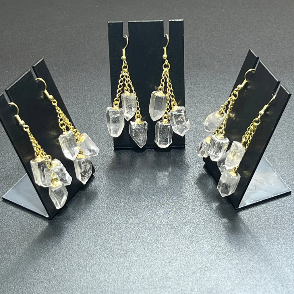 Quartz Crystal Earrings Pair (Gold Stainless Hooks) Gemstone Jewelry | Jewelry > Earrings > Dangle & Drop Earrings | Wiccan Center